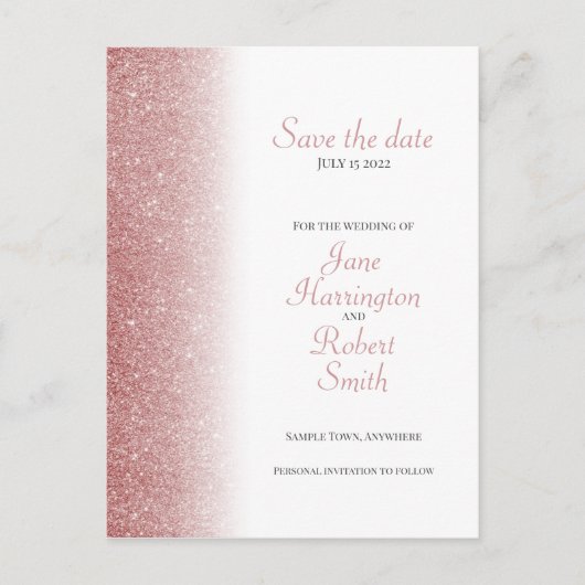 Roze Gouden Glitter Save The Date Huwelijksansicht Aankondigingskaart (Voorkant)