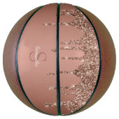 Roze Gouden Glitter Schitter Drip Monogram Naam Basketbal (Verticaal)