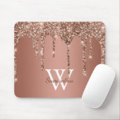 Roze Gouden Glitter Schitter Drip Monogram Naam Muismat (Met muis)