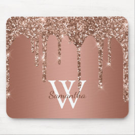 Roze Gouden Glitter Schitter Drip Monogram Naam Muismat