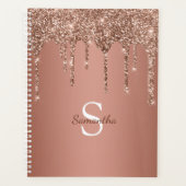 Roze Gouden Glitter Schitter Drip Monogram Naam Planner (Voorkant)