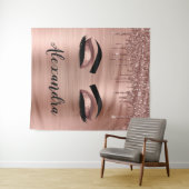 Roze Gouden Glitter Schitter Wimpers Monogram Naam Wandkleed (In Situ (horizontaal))