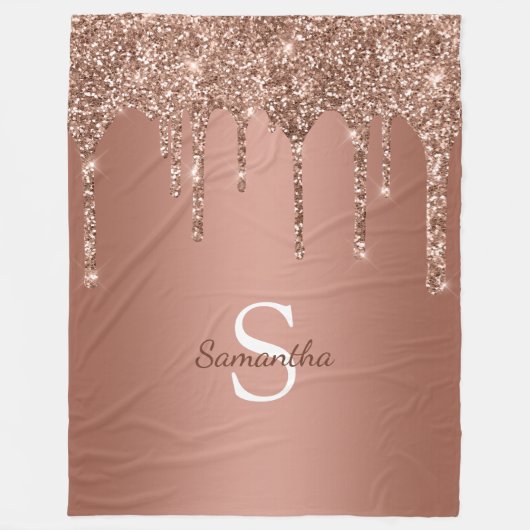 Roze Gouden Glitter Schitterende Drip Monogram Naa Fleece Deken (Voorkant)