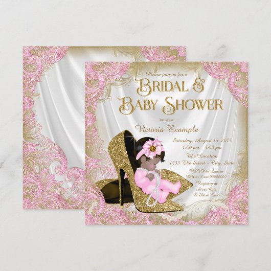 Roze Gouden Glitter Schoen Pearl Bridal Baby showe Kaart (Voorkant / Achterkant)