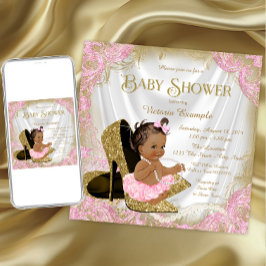 Roze Gouden Glitter Schoenparel Etnisch Baby showe Kaart