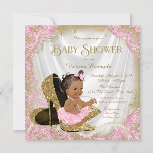 Roze Gouden Glitter Schoenparel Etnisch Baby showe Kaart (Voorkant)
