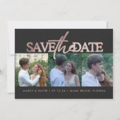 Roze Gouden Glitter Script 3 Foto Collage Huwelijk Save The Date (Voorkant)