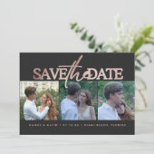 Roze Gouden Glitter Script 3 Foto Collage Huwelijk Save The Date (Staand voorkant)