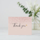 Roze Gouden Glitter Script Bedanktkaart voor Zakel Bedankkaart (Staand voorkant)