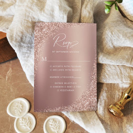 Roze Gouden Glitter Script Bruiloft RSVP Kaartje