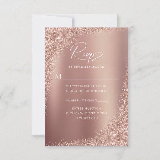 Roze Gouden Glitter Script Bruiloft RSVP Kaartje (Voorkant)