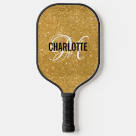 Roze gouden glitter script monogram naam pickleball paddle
