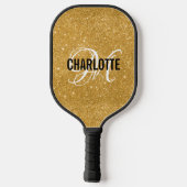 Roze gouden glitter script monogram naam pickleball paddle (Achterkant)