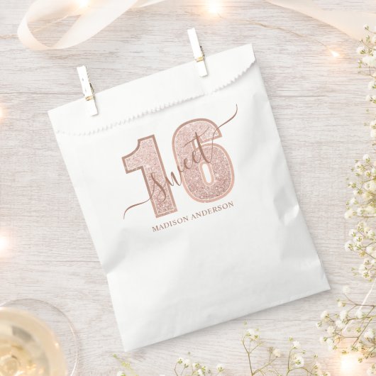Roze Gouden Glitter Script Sweet 16 Verjaardag Bedankzakje (Geknipt)