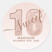 Roze Gouden Glitter Script Sweet 16 Verjaardag Ronde Sticker (Voorkant)