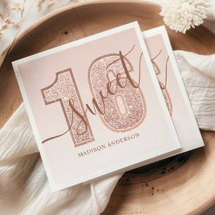 Roze Gouden Glitter Script Sweet 16 Verjaardag Servet