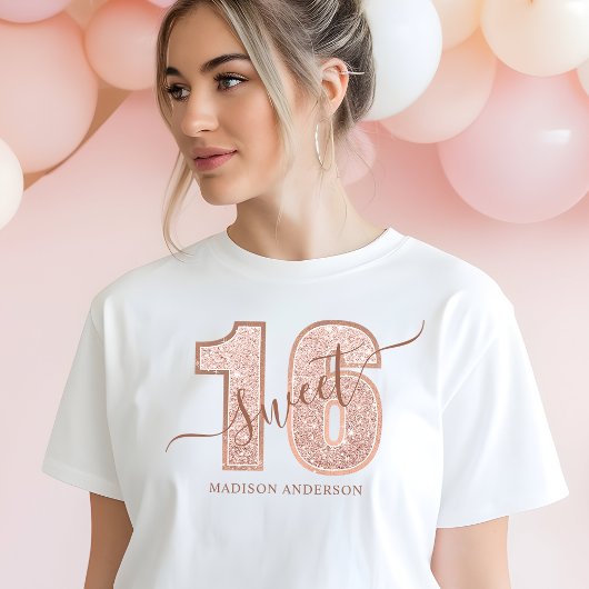 Roze Gouden Glitter Script Sweet 16 Verjaardag Tri-Blend Shirt