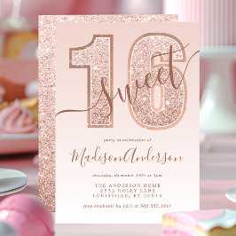 Roze Gouden Glitter Script Sweet 16 Verjaardagsfee Kaart
