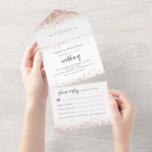 Roze Gouden Glitter Script Trouwfeest All In One Uitnodiging (Afscheurbaar)