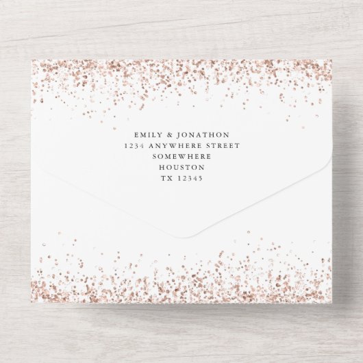 Roze Gouden Glitter Script Trouwfeest All In One Uitnodiging (Achterkant)
