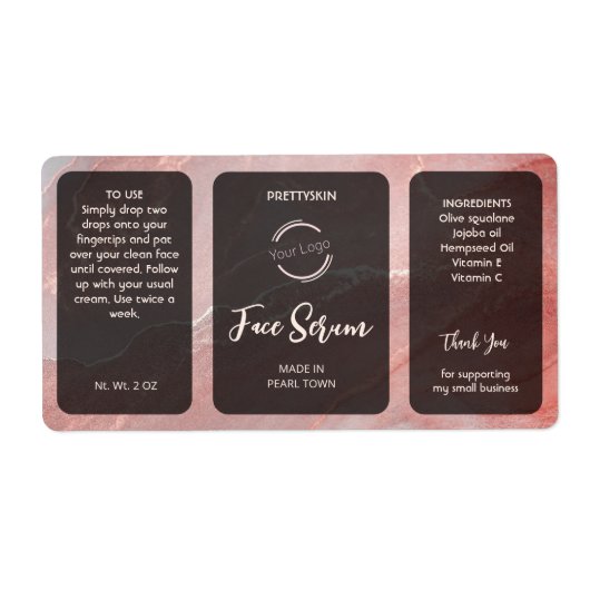 Roze Gouden Glitter Serum Label (Voorkant)