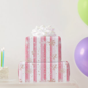 Roze Gouden Glitter Sneeuwvlokken Kerstmis Cadeaupapier