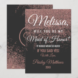 Roze Gouden Glitter Sprankels Zwarte Bruidsmeisje Kaart