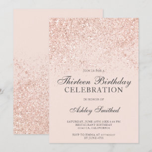 Roze gouden glitter sprankelt blos dertien kaart