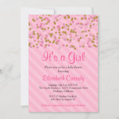 Roze & Gouden Glitter Sprinkle Baby shower Uitnodi Kaart (Voorkant)