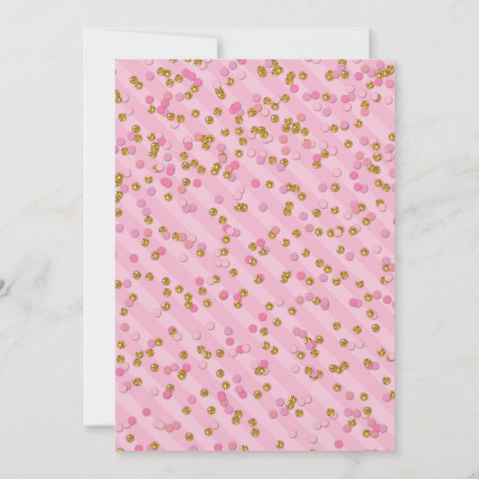 Roze & Gouden Glitter Sprinkle Baby shower Uitnodi Kaart (Achterkant)