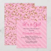 Roze & Gouden Glitter Sprinkle Baby shower Uitnodi Kaart (Voorkant / Achterkant)