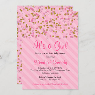 Roze & Gouden Glitter Sprinkle Baby shower Uitnodi Kaart