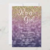 Roze & Gouden Glitter Sprinkle Baby shower Uitnodi Kaart (Voorkant)