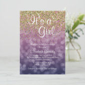 Roze & Gouden Glitter Sprinkle Baby shower Uitnodi Kaart (Staand voorkant)