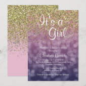 Roze & Gouden Glitter Sprinkle Baby shower Uitnodi Kaart (Voorkant / Achterkant)