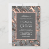 Roze Gouden Glitter Staalgrijs Marmer Moslim Bruil Kaart (Voorkant)