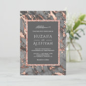 Roze Gouden Glitter Staalgrijs Marmer Moslim Bruil Kaart (Staand voorkant)