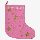Roze Gouden Glitter Sterren Grote Kerstsok (Voorkant)