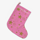 Roze Gouden Glitter Sterren Grote Kerstsok (Voorkant (Hangend))