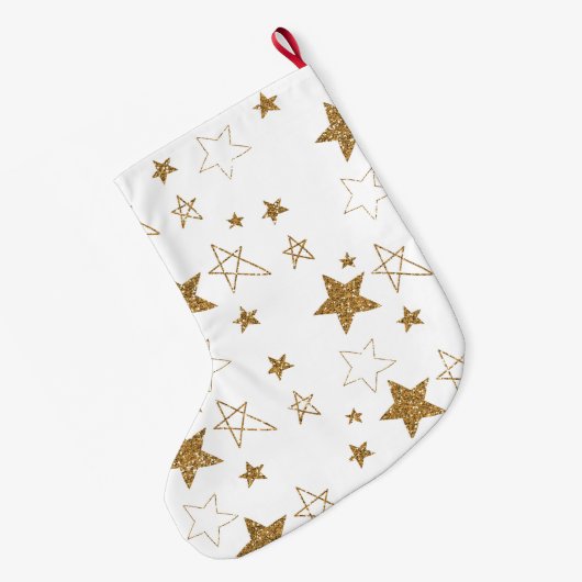 Roze Gouden Glitter Sterren Grote Kerstsok (Achterkant (Hangend))