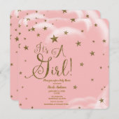 Roze & Gouden Glitter Sterren Het Is Een Meisje Ba Kaart (Voorkant / Achterkant)