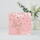 Roze & Gouden Glitter Sterren Het Is Een Meisje Ba Kaart (Staand voorkant)