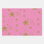 Roze Gouden Glitter Sterren Inpakpapier Vel (Voorkant)