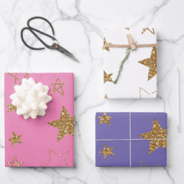 Roze Gouden Glitter Sterren Inpakpapier Vel