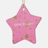 Roze Gouden Glitter Sterren Keramisch Ornament (Links)