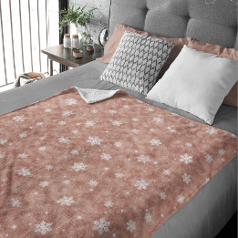 Roze Gouden Glitter Sterren Sneeuwvlokken Fleece Deken