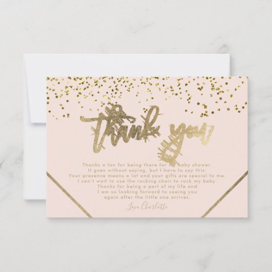 Roze gouden glitter streep dank u baby shower bedankkaart (Voorkant)