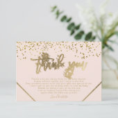 Roze gouden glitter streep dank u baby shower bedankkaart (Staand voorkant)