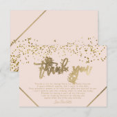 Roze gouden glitter streep dank u baby shower bedankkaart (Voorkant / Achterkant)