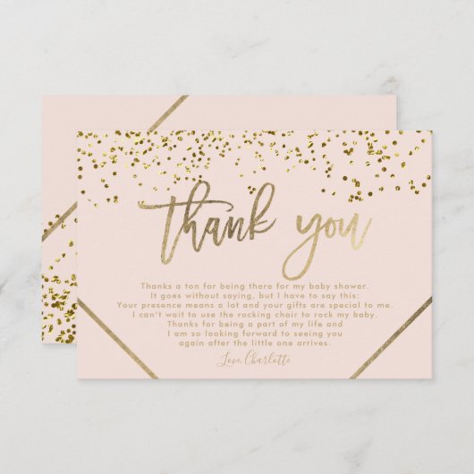 Roze gouden glitter streep dank u baby shower bedankkaart (Voorkant / Achterkant)